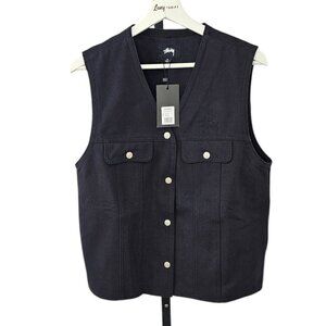 Stussy Womens Canvas Work Vest, Black, Cotton, Utiltiy, Pockets, Streetwear, M